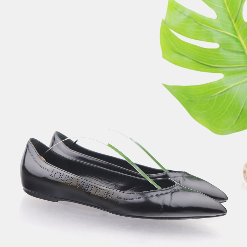 Louis Vuitton Shoe Womens Ballet Flats Size 38 8 Black Leather Pointed Toe Italy
